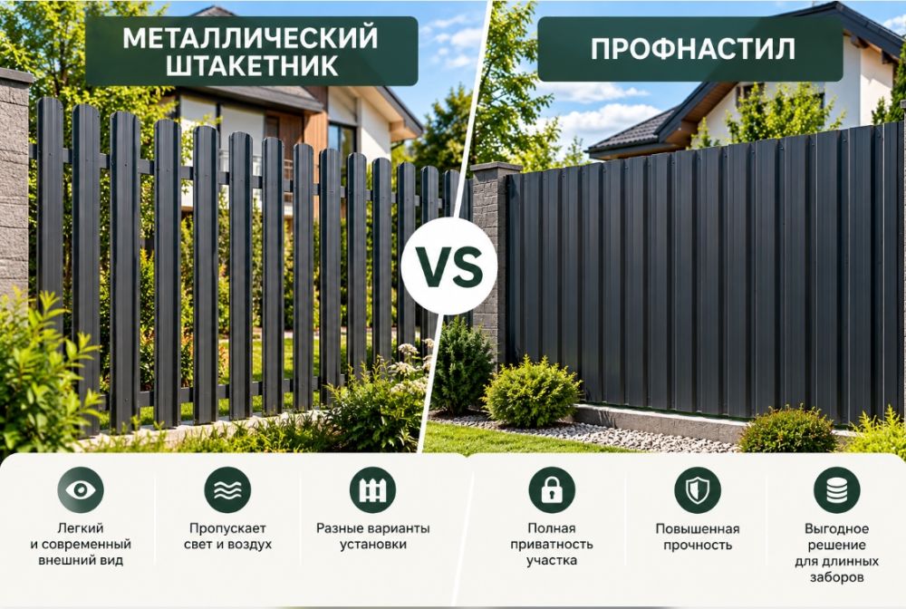 Металлический штакетник или профнастил: сравнение цены и конструкции