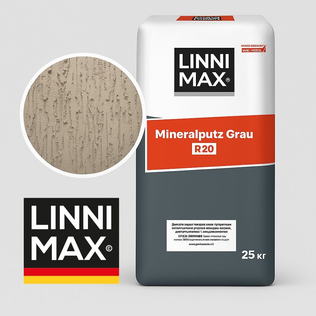 Декоративный штукатурный состав LINNIMAX Mineralputz Grau R20 / Минералпутц Грау Р20, 25 кг