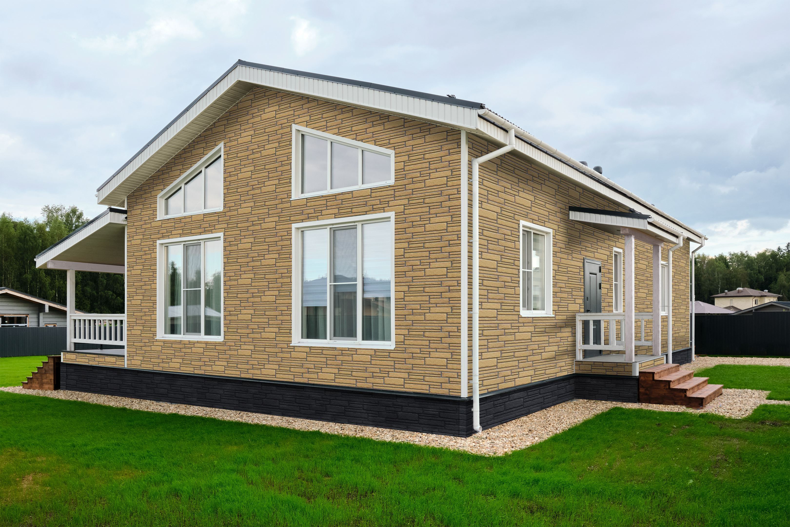 Фасадная панель Grand Line Камелот Дизайн песочный со швом RAL 7006